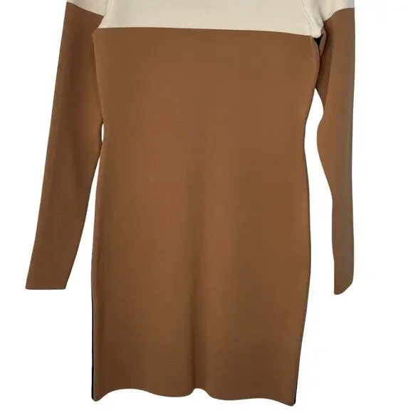 Diane Von Furstenberg Small Merino Wool Blend Sweater Dress Tan Black Colorblock - Picture 5 of 11